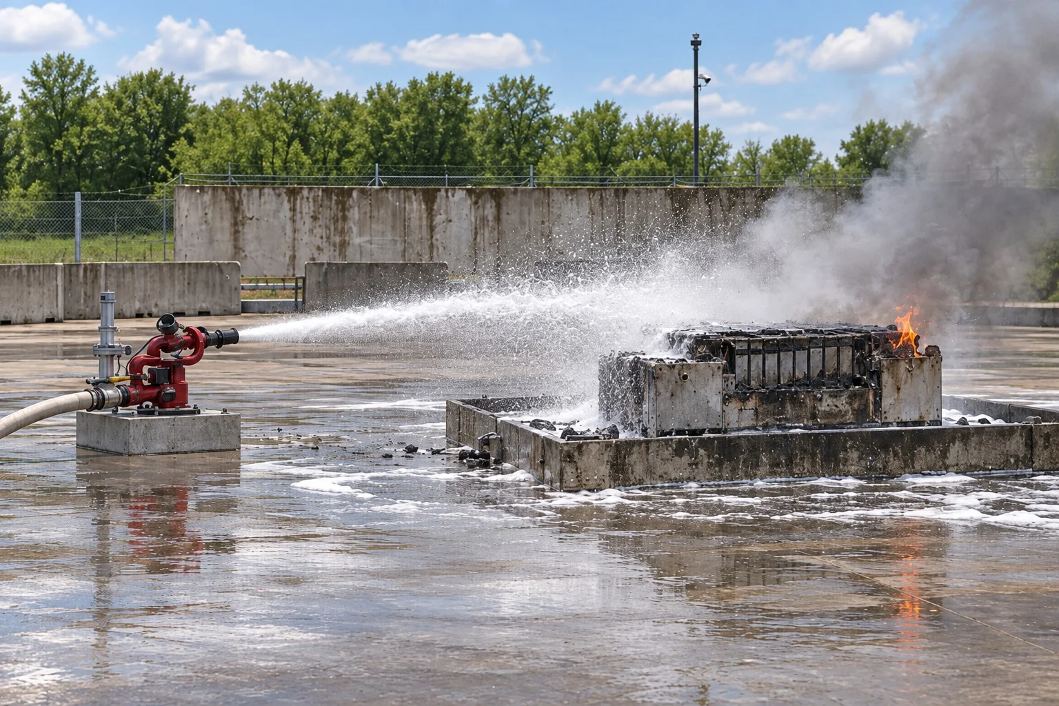 Lithium battery fire-extinguishing test