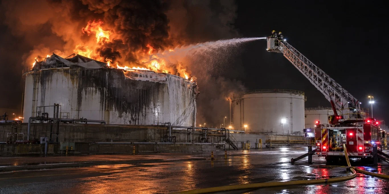 AFFF_Damaged_Storage_Tank_Night AFFF Application for Damaged Storage Tanks