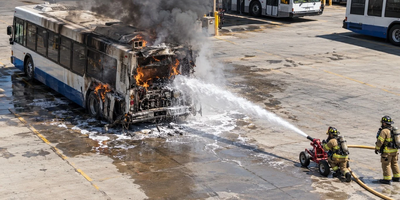AFFF_Diesel_Bus_Engine_Fire_Noon AFFF Application for Diesel Bus Engine Fires